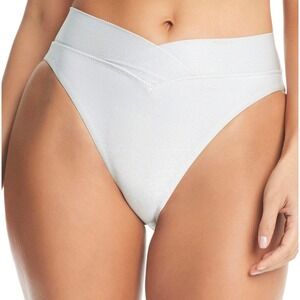 Bar III Womens Ivory Shimmer High-Leg Bikini Bottoms L